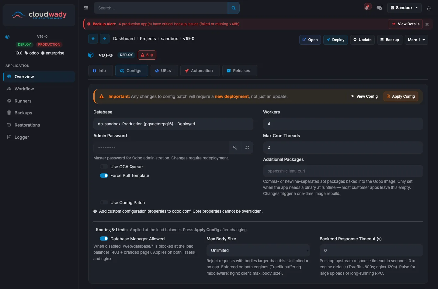 App Configs tab