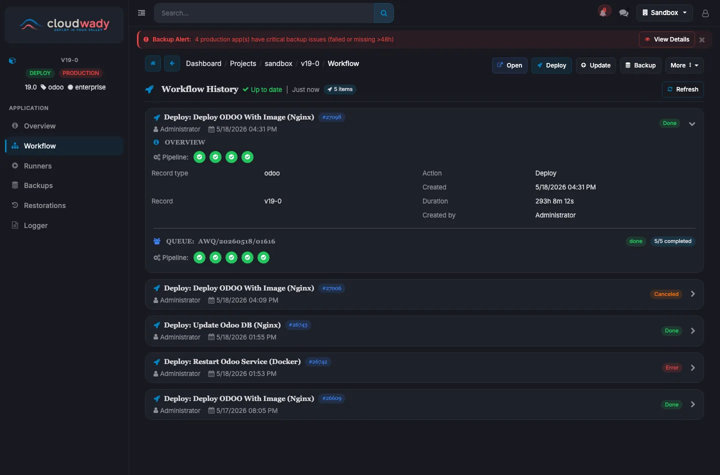 App Workflow History