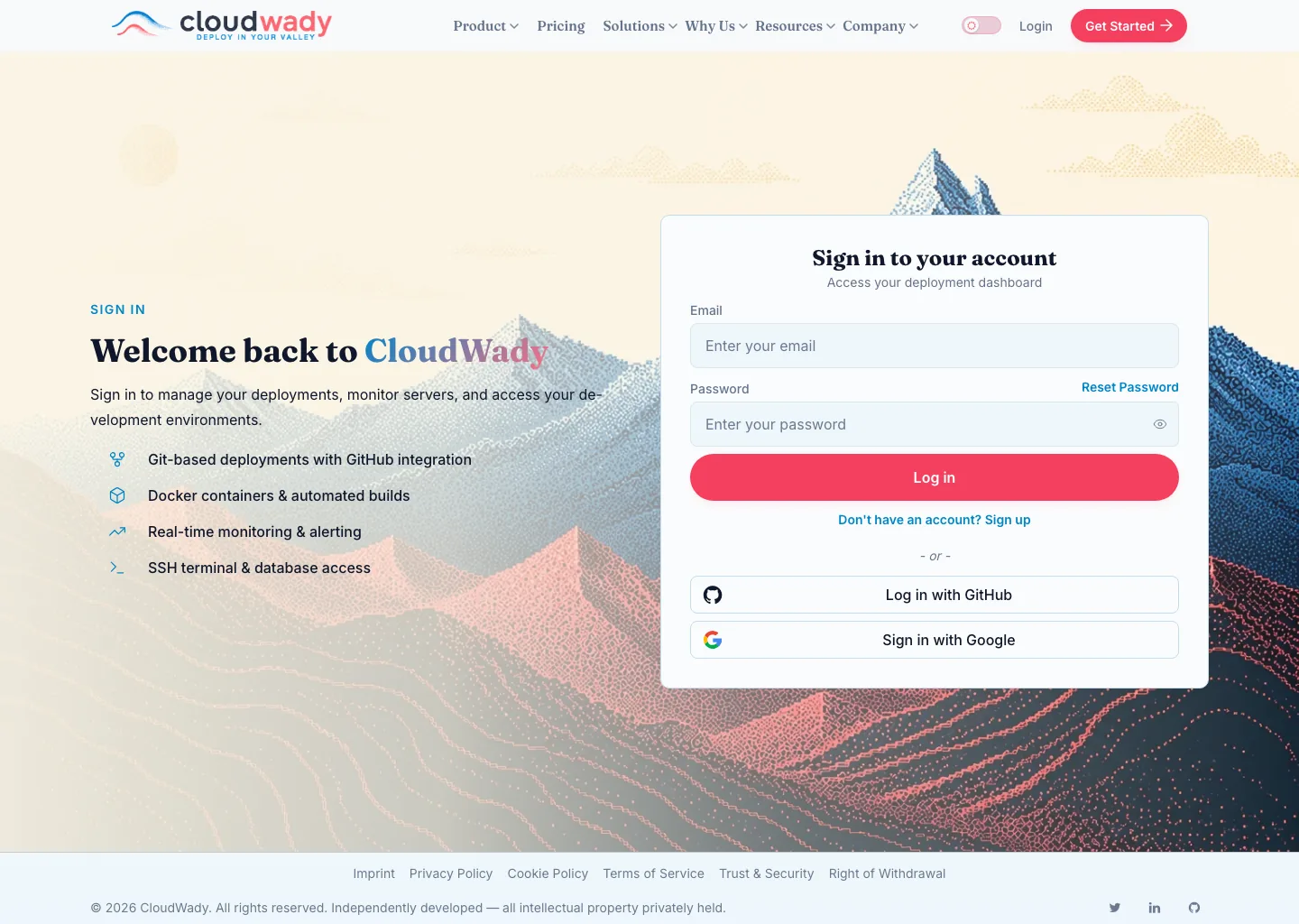 CloudWady Login Page