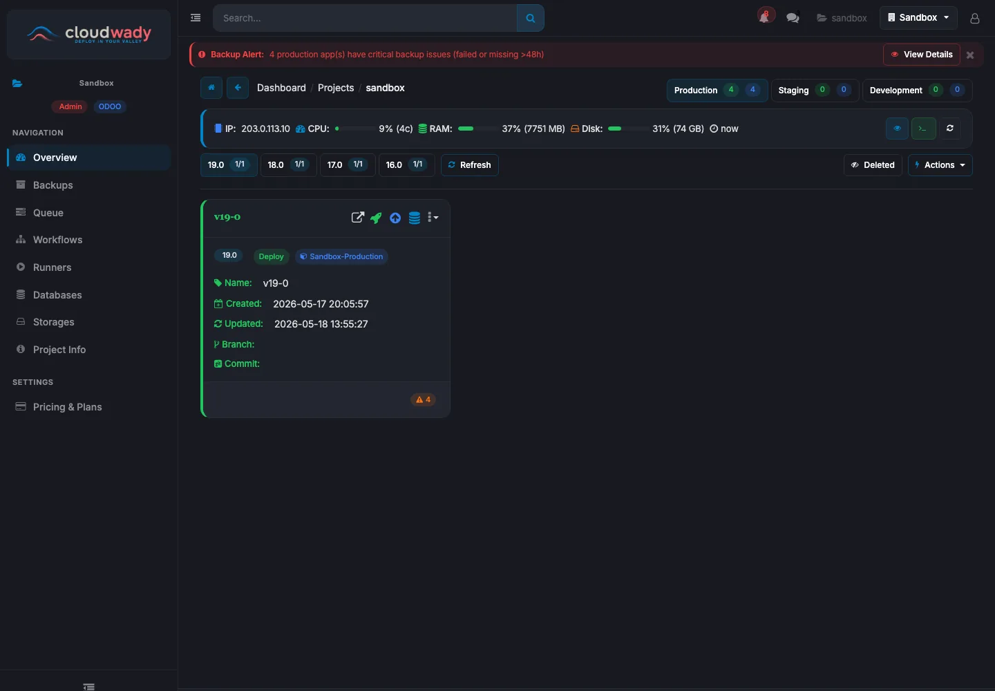 CloudWady Project Dashboard